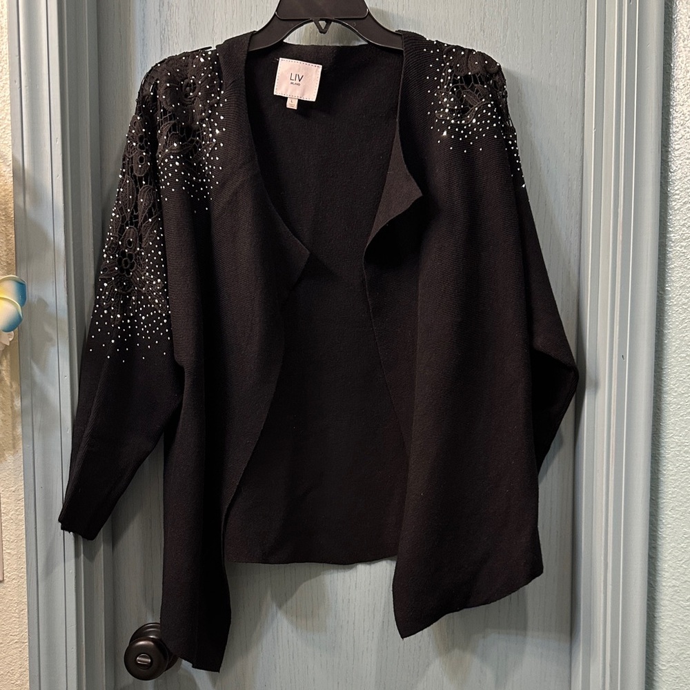 LIV Women's Elegant Black Embellished Cardigan